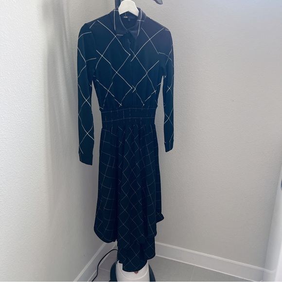 NWOT Maje Ralek Checked Asymmetric Midi Shirt Dress - Picture 3 of 11